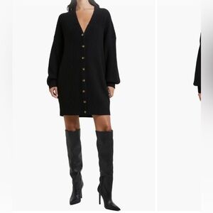 French Connection Cardigan Black V-Neck Button-Up Sweater Dress